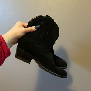 Tecovas The Lucy Black Suede Leather Block Heel Ankle Booties Boots Size 6B
